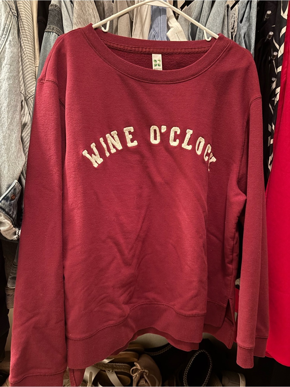 GreenTea Maroon 'Wine O'Clock' Crewneck Sweatshirt
